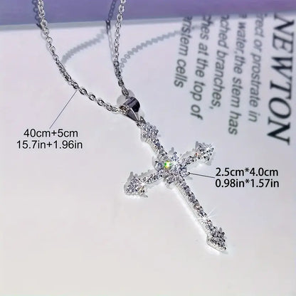 Stern-Kreuz Halskette - versilbert  40cm+5cm