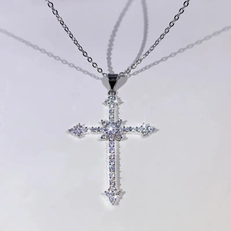 Stern-Kreuz Halskette - versilbert  40cm+5cm