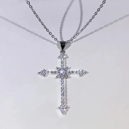 Stern-Kreuz Halskette - versilbert  40cm+5cm