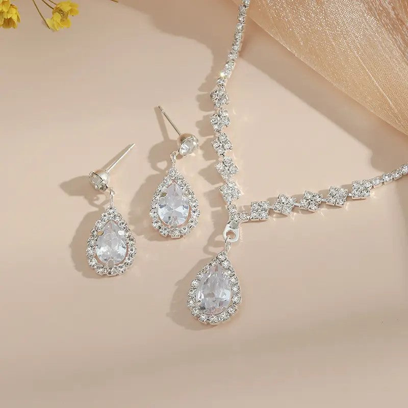 3-teiliges Schmuckset - versilbert mit Zirkonia Diamanten